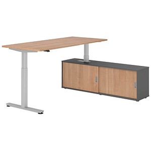 4032062329559 - VXMST19SB elektrisch höhenverstellbarer Schreibtisch nussbaum rechteckig T-Fuß-Gestell silber 1800 x 800 cm