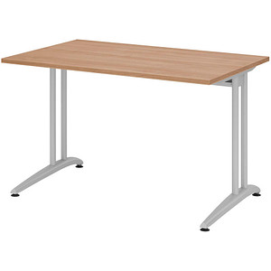 HAMMERBACHER Altus Schreibtisch nussbaum rechteckig, C-Fuß-Gestell silber 120,0 x 80,0 cm