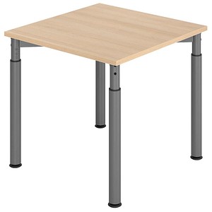 HAMMERBACHER YS08 höhenverstellbarer Schreibtisch eiche quadratisch, 4-Fuß-Gestell grau 80,0 x 80,0 cm