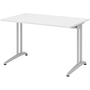 HAMMERBACHER Altus Schreibtisch weiß rechteckig, C-Fuß-Gestell silber 120,0 x 80,0 cm
