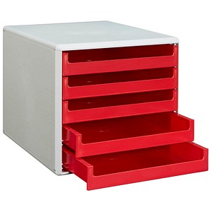 4011001063051 - Schubladenbox 30050906 lichtgrau rot 5 Schubladen offen 4011001063051 M&M