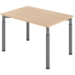HAMMERBACHER YS12 höhenverstellbarer Schreibtisch eiche rechteckig, 4-Fuß-Gestell grau 120,0 x 80,0 cm