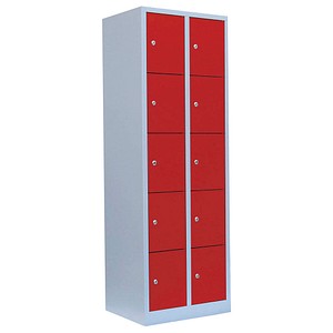 4061815518407 - Schließfachschrank 520524 Metall 2 Abteile mit 10 Fächern abschließbar 60x180cm (BxH) rot 4061815518407 LÜLLMANN