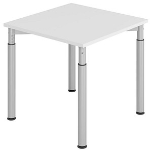 HAMMERBACHER Mirakel höhenverstellbarer Schreibtisch lichtgrau quadratisch, 4-Fuß-Gestell silber 80,0 x 80,0 cm