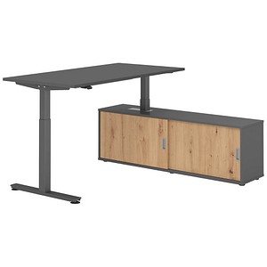 4032062334782 - VXMST16SB elektrisch höhenverstellbarer Schreibtisch grafit rechteckig T-Fuß-Gestell grau 1600 x 800 cm