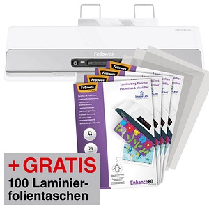 AKTION: Fellowes Amaris A3 Laminiergerät bis DIN A3 + GRATIS 100 Laminierfolien, DIN A4, 80 micron, glänzend
