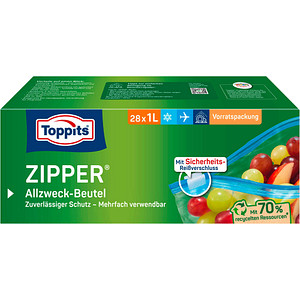 4008871210272 - Toppits Zipper® Vorratspack XL Allzweck-Beutel Mit Reißverschluss 1 Packung = 28 Beutel 1 Liter Fassungsvermögen 4008871210272 - Toppits Zipper® Vorratspack XL Allzweck-Beutel Mit Reißverschluss 1 Packung = 28 Beutel 1 Liter Fassungsvermögen