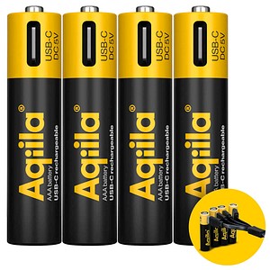AQIILA C720H PRO - Li-Ion-Akku, AAA (Micro), 600 mAh, 1,5 V, USB-C, 4er-Pack