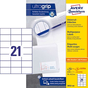 AKTION: 4.200 AVERY Zweckform Etiketten 3652-200 weiß + GRATIS 420 Etiketten