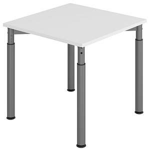 HAMMERBACHER YS08 höhenverstellbarer Schreibtisch lichtgrau quadratisch, 4-Fuß-Gestell grau 80,0 x 80,0 cm