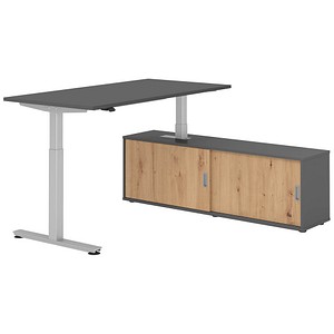 4032062329320 - VXMST16SB elektrisch höhenverstellbarer Schreibtisch grafit rechteckig T-Fuß-Gestell silber 1600 x 800 cm