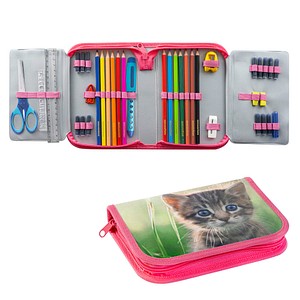 EBERHARD FABER Federmäppchen befüllt Katze Motiv 42-teilig, 19,6 x 13,2 cm