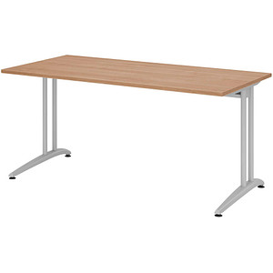 HAMMERBACHER Altus Schreibtisch nussbaum rechteckig, C-Fuß-Gestell silber 160,0 x 80,0 cm
