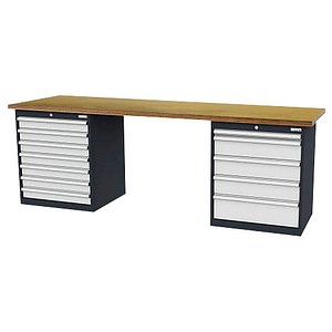 Simplaflex® Systemeinrichter Werkbank C-Line anthrazit, RAL 7016, lichtgrau, RAL 7035 12 Schubladen 250,0 x 60,0 x 86,0 cm
