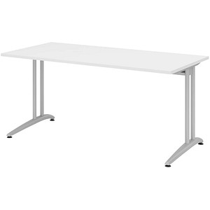 HAMMERBACHER Altus Schreibtisch weiß rechteckig, C-Fuß-Gestell silber 160,0 x 80,0 cm
