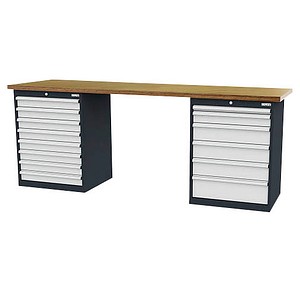 Simplaflex® Systemeinrichter Werkbank C-Line anthrazit, RAL 7016, lichtgrau, RAL 7035 14 Schubladen 250,0 x 60,0 x 96,0 cm