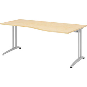 HAMMERBACHER Altus Schreibtisch ahorn Trapezform, C-Fuß-Gestell silber 180,0 x 80,0/100,0 cm