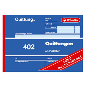 4008110886626 - herlitz Kassenformulare Quittung mit MwSt separat ausgewiesen 886622 DIN A6 quer 2x 40 Seiten