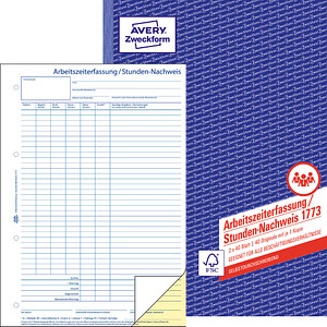 AVERY Zweckform Arbeitszeiterfassung/Stunden-Nachweis Formularbuch 1773