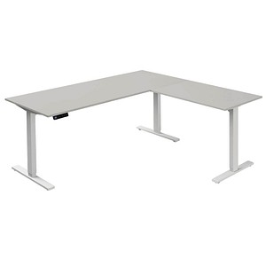 Kerkmann Move 3 elektrisch höhenverstellbarer Schreibtisch lichtgrau L-Form, T-Fuß-Gestell weiß 180,0 x 80,0 cm