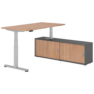 4032062329733 - VXDSM16SB elektrisch höhenverstellbarer Schreibtisch nussbaum rechteckig T-Fuß-Gestell silber 1600 x 800 cm