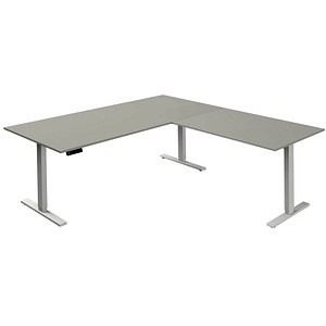 Kerkmann Move 3 elektrisch höhenverstellbarer Schreibtisch lichtgrau L-Form, T-Fuß-Gestell weiß 200,0 x 100,0 cm