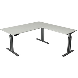 Kerkmann Move 3 elegant elektrisch höhenverstellbarer Schreibtisch lichtgrau L-Form, T-Fuß-Gestell grau 180,0 x 180,0 cm
