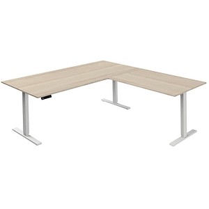 Kerkmann Move 3 elektrisch höhenverstellbarer Schreibtisch ahorn L-Form, T-Fuß-Gestell weiß 200,0 x 100,0 cm