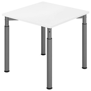 HAMMERBACHER Mirakel höhenverstellbarer Schreibtisch weiß quadratisch, 4-Fuß-Gestell grau 80,0 x 80,0 cm