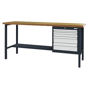 Simplaflex® Systemeinrichter Werkbank C-Line anthrazit, RAL 7016, lichtgrau, RAL 7035 4 Schubladen 200,0 x 60,0 x 96,0 cm
