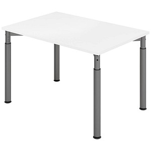 HAMMERBACHER YS12 höhenverstellbarer Schreibtisch weiß rechteckig, 4-Fuß-Gestell grau 120,0 x 80,0 cm
