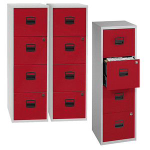 AKTION: BISLEY Home PFA 4 Hängeregistraturschränke lichtgrau, kardinalrot 4 Schubladen 41,3 x 40,0 x 132,1 cm, 3 St.