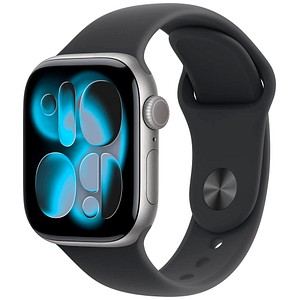 0195950631487 - Apple Watch Series 11 GPS 42mm Space Grau Aluminium Case mit schwarzem Sport Band - S M