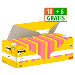 Image of 18 + 6 GRATIS: Post-it® Haftnotizen farbsortiert, 18 Blöcke + GRATIS 6 Blöcke