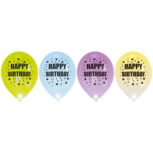 amscan® Luftballons LED Happy Birthday bunt, 4 St.