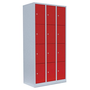 4061815518056 - Schließfachschrank 520434 Metall 3 Abteile mit 12 Fächern abschließbar 885x180cm (BxH) rot 4061815518056 LÜLLMANN
