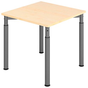 HAMMERBACHER Mirakel höhenverstellbarer Schreibtisch ahorn quadratisch, 4-Fuß-Gestell grau 80,0 x 80,0 cm