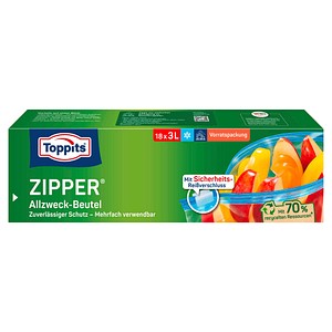 4008871211040 - Toppits Zipper® Vorratspack XL Allzweck-Beutel Mit Reißverschluss 1 Packung = 18 Beutel 3 Liter Fassungsvermögen