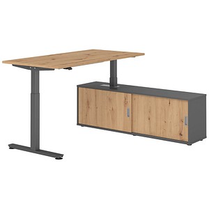 4032062334126 - VXMST16SB elektrisch höhenverstellbarer Schreibtisch asteiche rechteckig T-Fuß-Gestell grau 1600 x 800 cm
