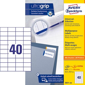 AKTION: 8.000 AVERY Zweckform Etiketten 3651-200 weiß + GRATIS 800 Etiketten
