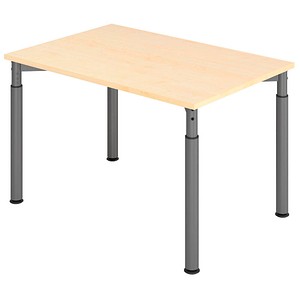 HAMMERBACHER Mirakel höhenverstellbarer Schreibtisch ahorn rechteckig, 4-Fuß-Gestell grau 120,0 x 80,0 cm