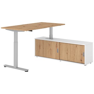 4032062329269 - VXMST16SB elektrisch höhenverstellbarer Schreibtisch asteiche rechteckig T-Fuß-Gestell silber 1600 x 800 cm