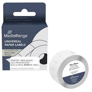 MediaRange Etikettenrolle Papier 28mm x 89mm Weiß für Dymo LabelWriter