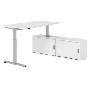 4032062329245 - VXMST16SB elektrisch höhenverstellbarer Schreibtisch weiß rechteckig T-Fuß-Gestell silber 1600 x 800 cm