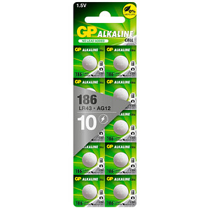 GP LR 43 10X - Alkaline-Knopfzelle, 70 mAh, LR43 / V12GA, 10er-Pack