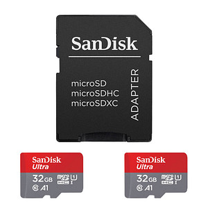 0619659184179 - SanDisk Ultra - Flash-Speicherkarte (microSDHC SD-Adapter inbegriffen) - 32 GB - A1   UHS-I U1   Class10 - microSDHC UHS-I (Packung mit 2)