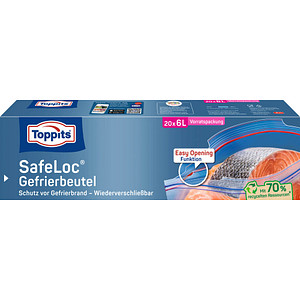 4008871211071 - Toppits ® Doppelverschluss Gefrierbeutel mit Safeloc-Verschluss Wiederverschließbar schützt vor Gefrierbrand Fassungsvermögen 6 Liter XL Packung = 20 Beutel