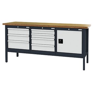 Simplaflex® Systemeinrichter Werkbank C-Line anthrazit, RAL 7016, lichtgrau, RAL 7035 7 Schubladen 200,0 x 60,0 x 96,0 cm