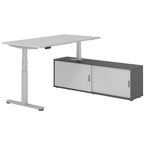 4032062329641 - VXDSM16SB elektrisch höhenverstellbarer Schreibtisch lichtgrau rechteckig T-Fuß-Gestell silber 1600 x 800 cm