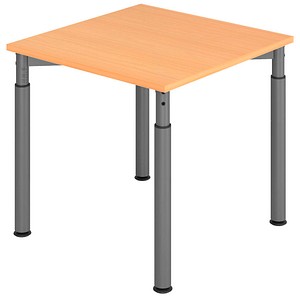 HAMMERBACHER YS08 höhenverstellbarer Schreibtisch buche quadratisch, 4-Fuß-Gestell grau 80,0 x 80,0 cm